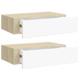 Cumpara ieftin Dulapuri de perete cu sertar 2 buc stejar/alb 40x23,5x10 cm MDF
