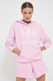 Adidas Originals hanorac de bumbac femei, culoarea roz, cu glugă, cu imprimeu