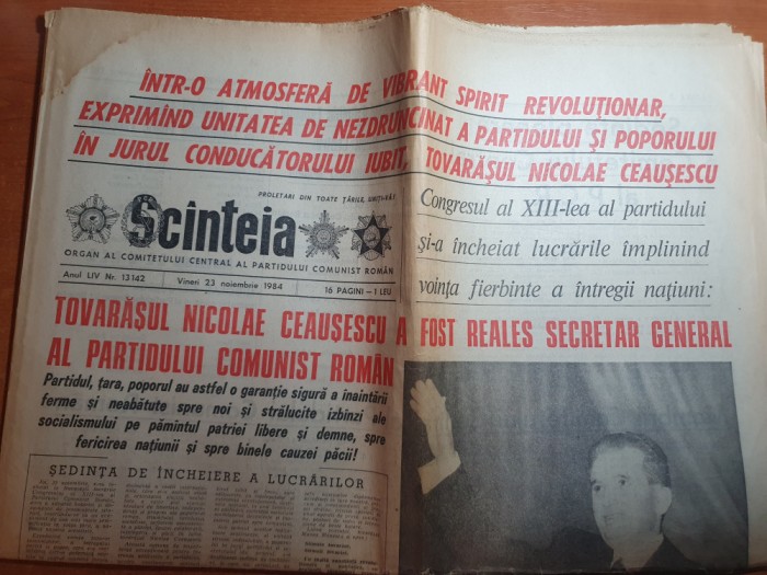 scanteia 23 noiembrie 1984-al 13-lea congres al partidului comunist roman
