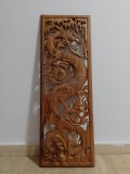Superbă sculptura tablou basorelief lucrat integral manual din lemn de suar