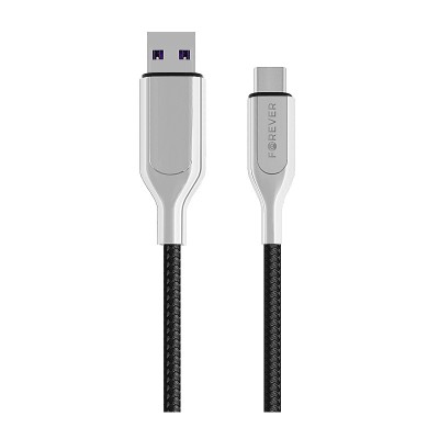 Cablu Date si Incarcare USB la USB Type-C Forever Core UltraFast, 5A, 1 m, Negru - Argintiu foto