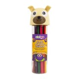 Creioane Strigo colorate triunghiulare,lemn de tei, mina 3mm, cutie Catelusi,12 bucati set