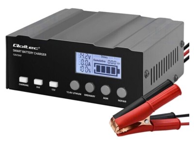 QOLTEC &amp;icirc;ncărcător baterii re&amp;icirc;ncărcabile 12A 12V-24V cu clemă crocodil și ecran digital foto