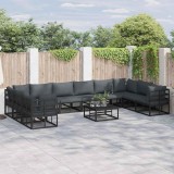 VidaXL Set de canapele pentru grădină cu pernă 11 pcs Negru Aluminiu 3378907