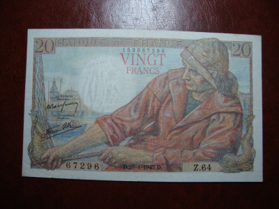 FRANTA 20 FRANCI 1943 SUPERBA foto