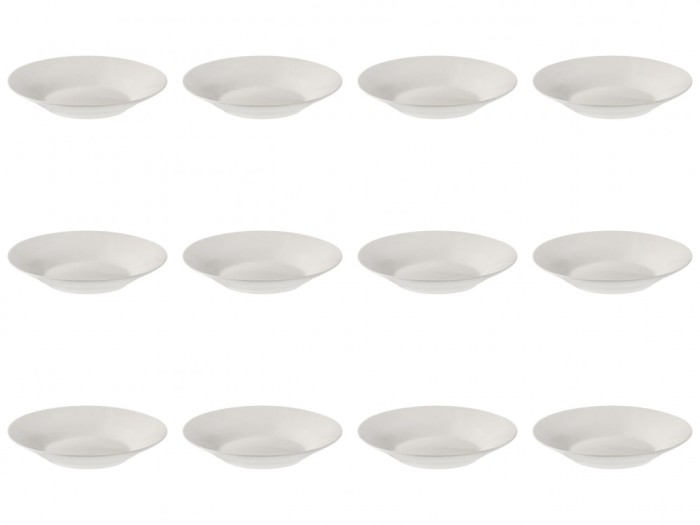 Set Farfurii 12 piese, Farfurii Adanci, Portelan, Albe, diametru 22.5 cm