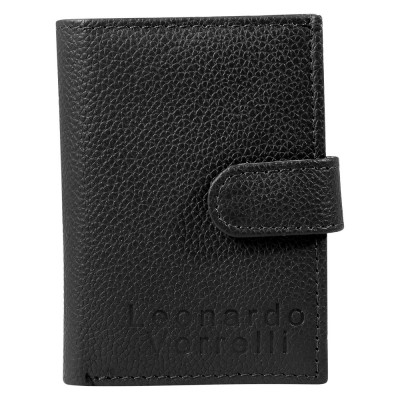 Portofel barbati, Leonardo Verrelli, protectie RFID cutie metal, piele, negru cu capsa foto