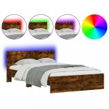 Cadru de pat cu tablie si LED, stejar fumuriu, 140x200 cm