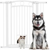 PawHut Barieră de Siguranță Interioară pentru C&acirc;ini cu 2 Extensii și Ușă pentru Pisici, 76-104x77 cm, Alb | Aosom Romania