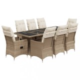 Cumpara ieftin Set bistro de gradina, 9 piese, cu perne, bej, poliratan