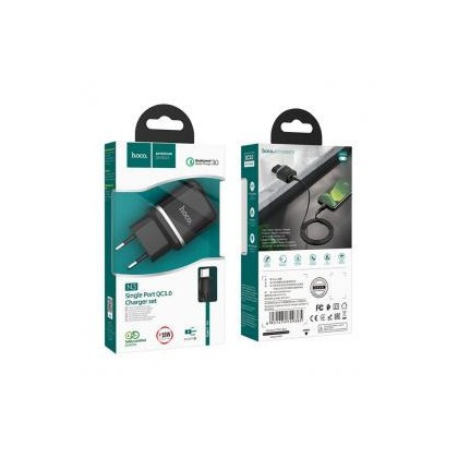 Incarcator Retea, Adaptor Priza HOCO N3, 18W, QC 3.0, 1xUsb, Cu Cablu de Date Type-C, Negru, Blister