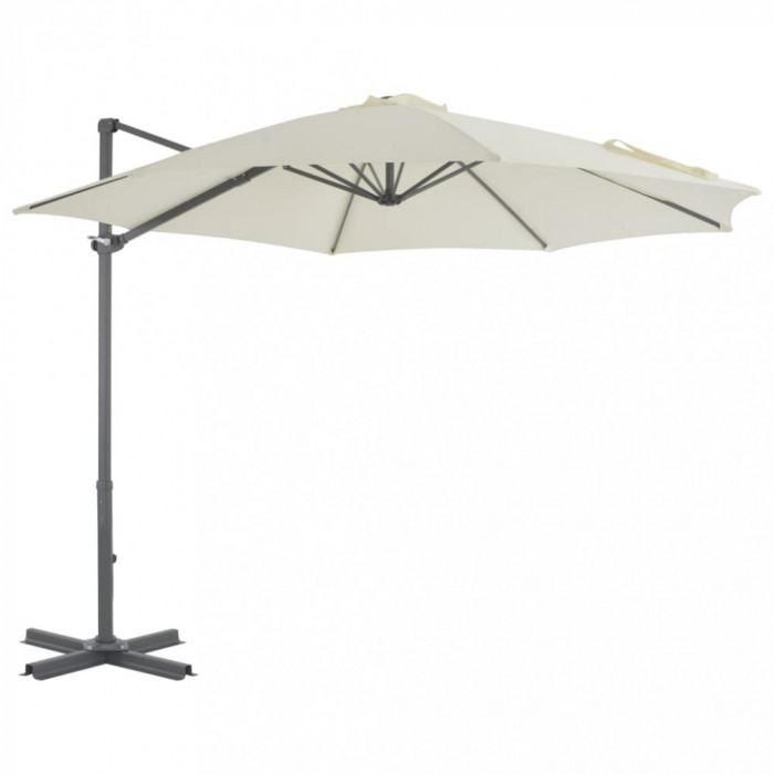 Umbrelă suspendată cu st&acirc;lp din aluminiu, nisipiu, 300 cm