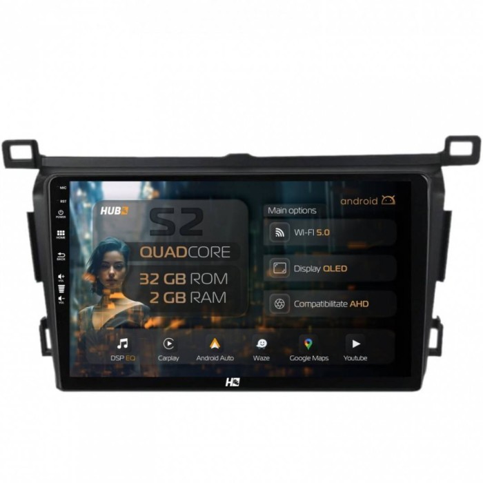 Navigatie Toyota RAV4 (2013-2018) 2GB RAM Android 13 GPS Wi-FI Carplay Android Auto USB Bluetooth Radio Waze Touchscreen 9 Inch