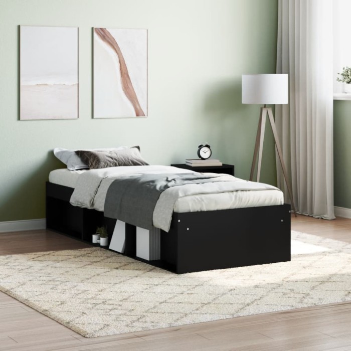 Gossi cadru de pat mic single, negru, 75x190 cm