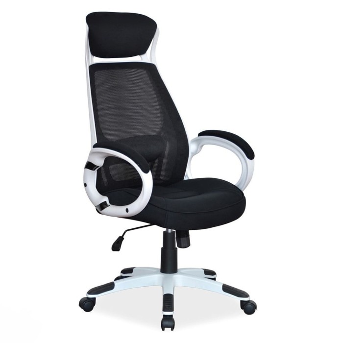 Scaun directorial cu mesh SL Q409, cadru poliproprilena, tetiera integrata, mecanism balans, rotire 360 , alb negru