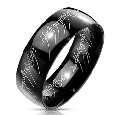 Inel bandă neagră din oțel cu model Stăpânul Inelelor, 8 mm - Marime inel: 65