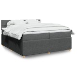 vidaXL Pat box spring cu saltea, gri &icirc;nchis, 200x200 cm, textil
