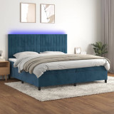 Gossi pat cu arcuri, saltea si led, bleumarin, 200x200 cm, catifea