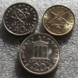 P1. Grecia 2 Drahme Drachmai 1976 + 10 1988 + 20 1978 aUNC **