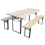 Set berarie cu masa pliabila, dreptunghiulara, 2 banci din lemn + metal, 6 locuri, pliant, crem