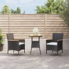 Set bistro de grădină cu perne, 3 piese, negru, poliratan