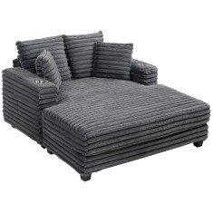HOMCOM Chaiselongue 2 locuri canapea extensibilă mare 134 x 151 cm cu suport pentru pahare pentru living, gri | Aosom Romania