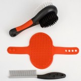 Set Ingrijire Caine cu Perie Dubla Pieptene &amp; Manusa - 3buc