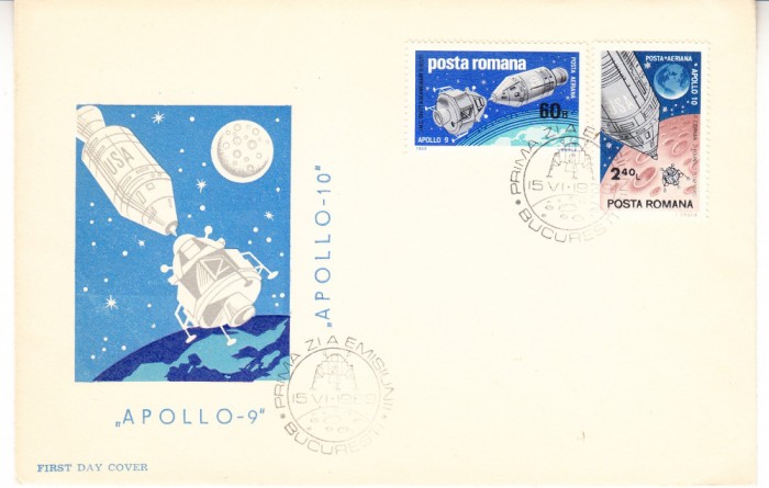 C12 - FDC Romania - Apolo 9 si 10 - LP702 - 1969