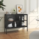 Vitrina tip sideboard din otel cu 3 usi din sticla, 80x100x35 cm, negru