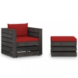vidaXL Set mobilier grădină cu perne, 2 piese, gri, lemn tratat 3068150