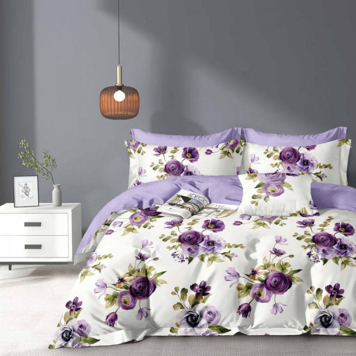 Lenjerie pat dublu,bumbac finet,6 piese,cearceaf normal 220x240cm, cearceaf pilota 200x220cm, 2 fete de perna 50x70, 2 fete de perna 70x70-M353