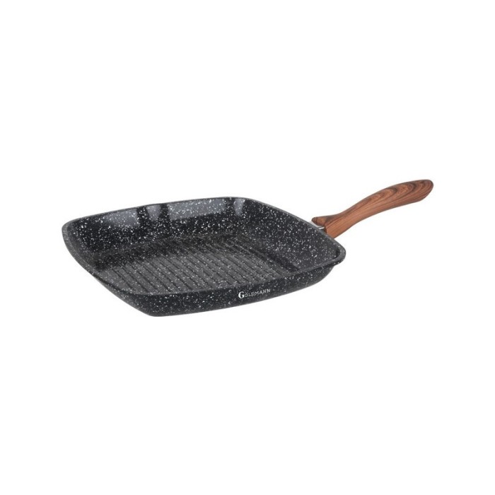 Tigaie grill Goldmann, aluminiu turnat, 28x4.5 cm, acoperire ceramica, maner soft touch, inductie