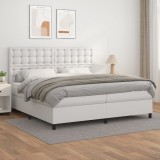 VidaXL Pat box spring cu saltea, alb, 200x200 cm, piele ecologică