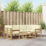 vidaXL Set canapele exterior modulare lemn acacia pernă alb crem 7 piese design cu șipci confortabile pentru grădină terasă