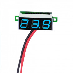 Voltmetru digital mic cu leduri albastre, 3.5 - 30 V, 3 digit, 2 fire