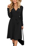 Rochie tricotată pentru femei, rochie de toamnă cu m&acirc;neci lungi și decolteu &icirc;n V, rochie de iarnă pentru femei, rochie casual &icirc;n formă de A cu buzunar