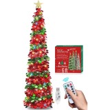 Copac de Crăciun HMASYO din tinsel pop-up de 6 picioare cu 100 de lumini colorate cu temporizator și telecomandă