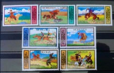 Mongolia 1987 cai de rasa ,jocuri cu cai ,călărie , serie 7v nestampilat