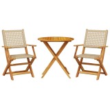 Cumpara ieftin Set mobilier bistro, 3 piese, poliratan bej/lemn masiv