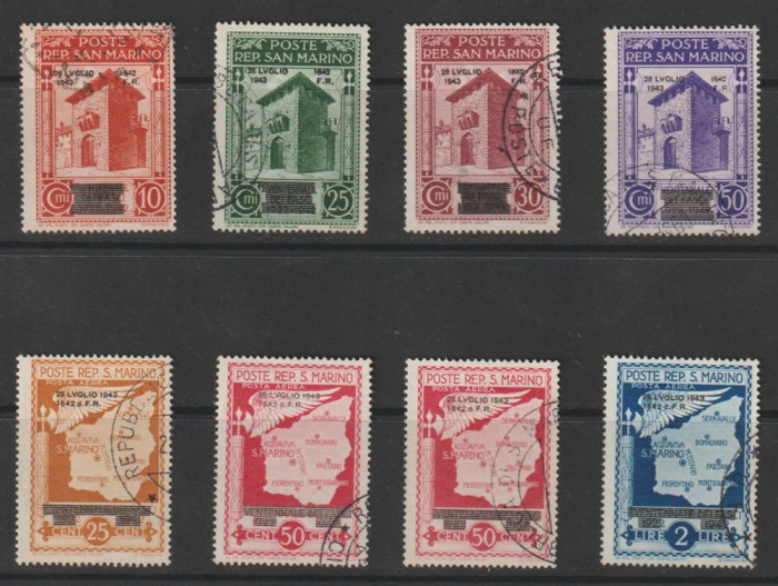 San Marino 1943 , Supratipar ,, 28 LUGLIO 1943-1642 d. F. R . ,,