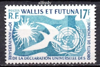Wallis &amp;amp; Futuna 1958, Aniversari, ONU, Declaratia, serie neuzata, MNH foto