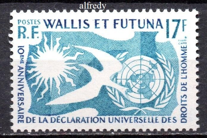 Wallis &amp; Futuna 1958, Aniversari, ONU, Declaratia, serie neuzata, MNH