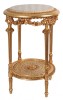 Masuta Cafea Antica Lemn Masiv Auriu, Decoratiuni Florale, Blat Marmura Bej, 73x46cm
