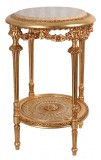 Masuta Cafea Antica Lemn Masiv Auriu, Decoratiuni Florale, Blat Marmura Bej, 73x46cm