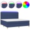 Pat cu arcuri, saltea si LED, albastru, 200x200 cm, textil