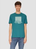 Tricou barbati cu maneca scurta, imprimeu in partea din fata si croiala Regular Fit, Verde inchis, S