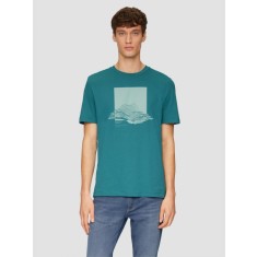 Tricou barbati cu maneca scurta, imprimeu in partea din fata si croiala Regular Fit, Verde inchis, S