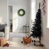 vidaXL Jumătate de brad de Crăciun cu suport, negru, 150 cm, PVC 344676