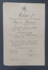 Brevet - Mihai I - Medalia &amp;quot; Meritul Comercial ?i Industrial &amp;quot; Clasa a II - a foto