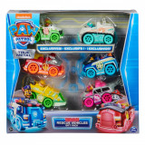 Set 6 figurine cu masinute, Paw Patrol, Neon